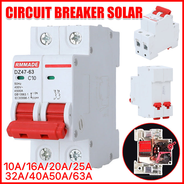 AC Circuit Breaker Solar 220-380V 2Pole Double MCB Mini 10-63 Amp