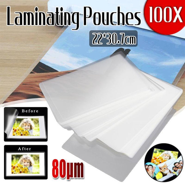 100 Pack A4 Laminator Laminating Pouches Laminate Sheets 80 Micron 22x 30.7mm