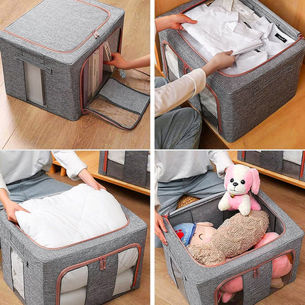 100L Foldable Storage Box Crushed Steel Frame Clothes Quilt Toys Organizer