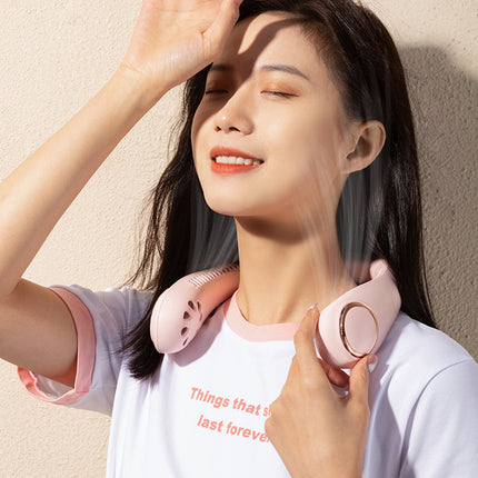 Portable USB Leafless Neck Fan Handsfree Wearable Cooling Airflow with LED Display