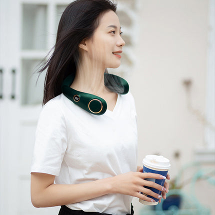Portable USB Leafless Neck Fan Handsfree Wearable Cooling Airflow with LED Display