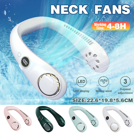 Portable USB Leafless Neck Fan Handsfree Wearable Cooling Airflow with LED Display