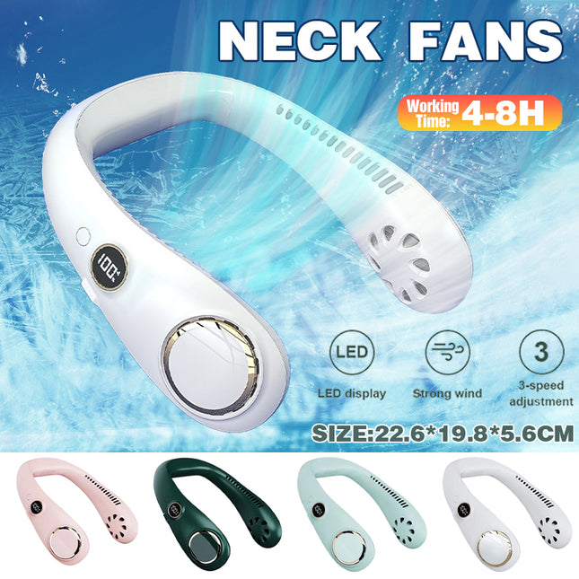 Portable USB Leafless Neck Fan Handsfree Wearable Cooling Airflow with LED Display