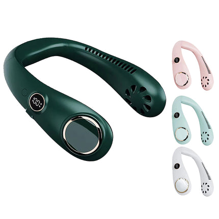 Portable USB Leafless Neck Fan Handsfree Wearable Cooling Airflow with LED Display