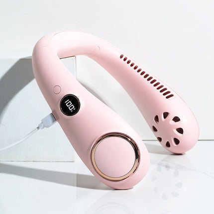 Portable USB Leafless Neck Fan Handsfree Wearable Cooling Airflow with LED Display