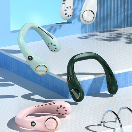 Portable USB Leafless Neck Fan Handsfree Wearable Cooling Airflow with LED Display