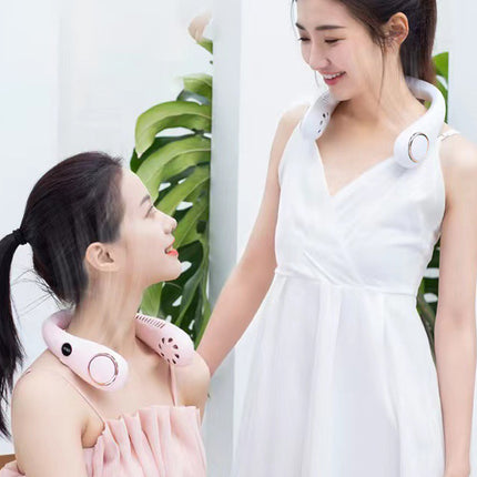 Portable USB Leafless Neck Fan Handsfree Wearable Cooling Airflow with LED Display