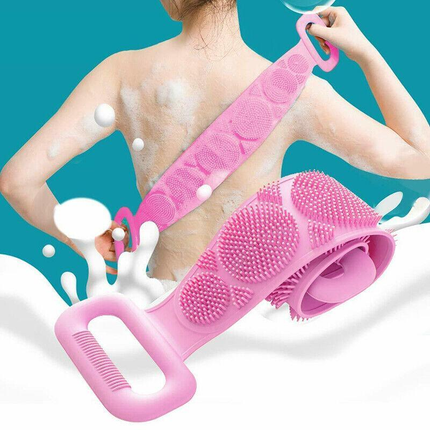 Bath Silicone Exfoliating Back Strap Scrub Shower Body Scrubber Brush Wash Clean