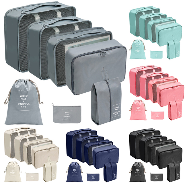 7PCS Travel Packing Cubes Luggage Pouches Organiser Clothes Suitcase Storage Bag