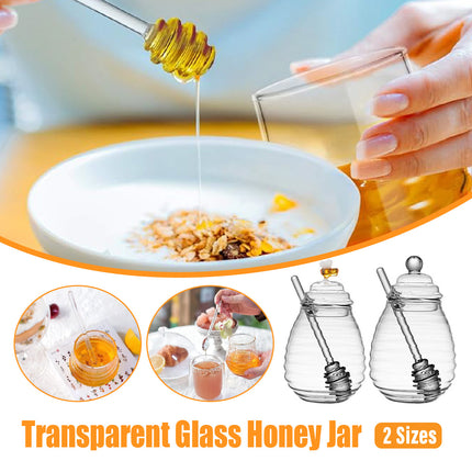 Clear Glass Honey Jar with Lid Kitchen Storage Container for Honey or Jam