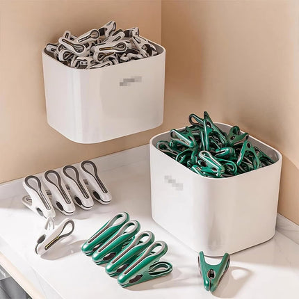 24pcs Clothes Pegs with Storage Basket Laundry Sock Clips Non Slip Drying Hanger