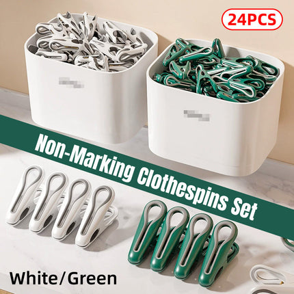 24pcs Clothes Pegs with Storage Basket Laundry Sock Clips Non Slip Drying Hanger