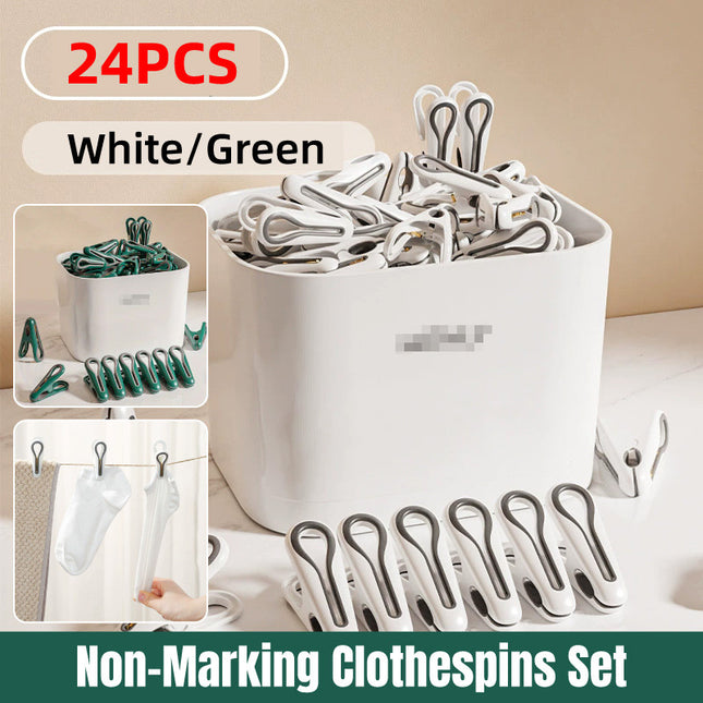 24pcs Clothes Pegs with Storage Basket Laundry Sock Clips Non Slip Drying Hanger