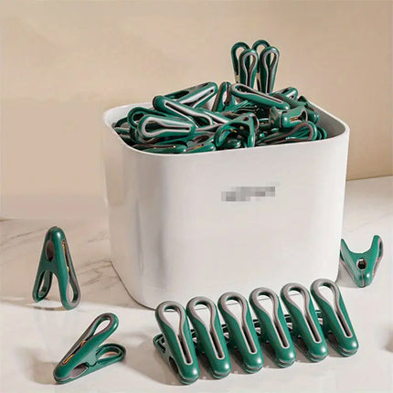 24pcs Clothes Pegs with Storage Basket Laundry Sock Clips Non Slip Drying Hanger
