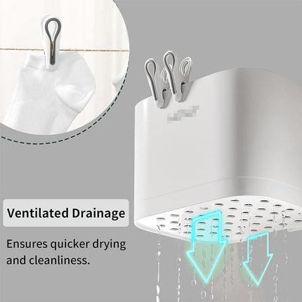 24pcs Clothes Pegs with Storage Basket Laundry Sock Clips Non Slip Drying Hanger