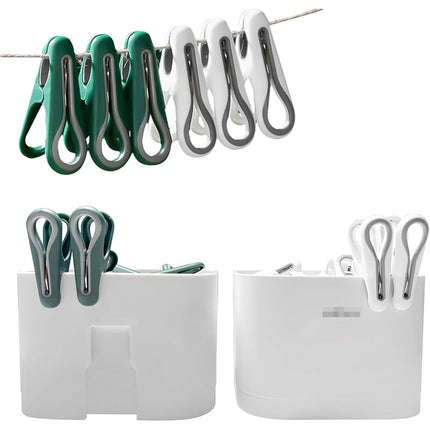 24pcs Clothes Pegs with Storage Basket Laundry Sock Clips Non Slip Drying Hanger