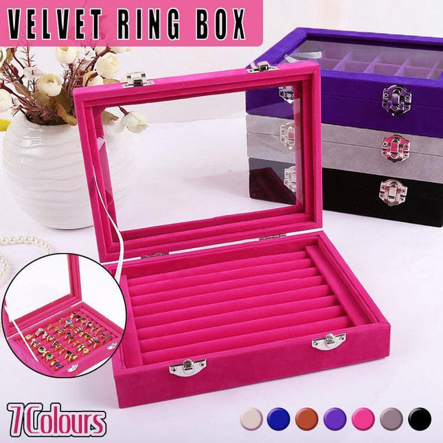 Velvet Ring Earring Jewelry Display Organizer Box Tray Holder Storage Case