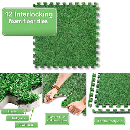 Artificial Grass Mat 12PCS Turf Floor Carpet Green Interlocking Tiles For Garden