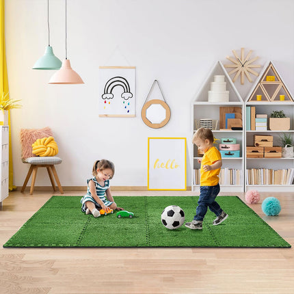 Artificial Grass Mat 12PCS Turf Floor Carpet Green Interlocking Tiles For Garden
