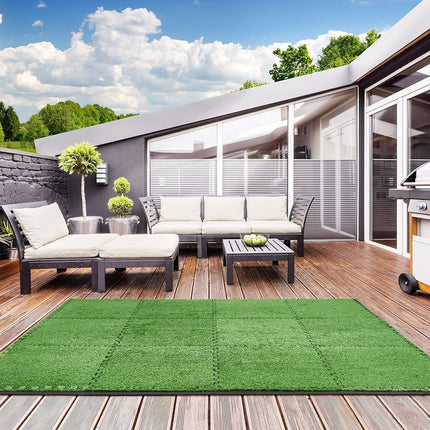 Artificial Grass Mat 12PCS Turf Floor Carpet Green Interlocking Tiles For Garden