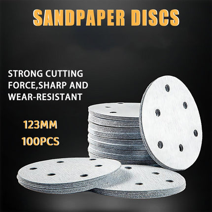 100x 123mm 6/8-Hole Sanding Discs Hook Loop Orbital Sander Pads 80 120 240 Grit