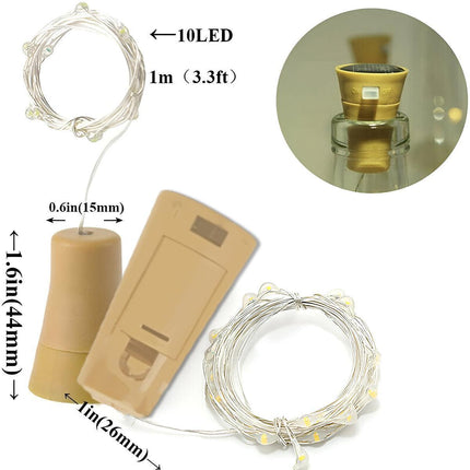 10X String Battery Copper LED Cork Fairy Lights for Wine Bottles 1M