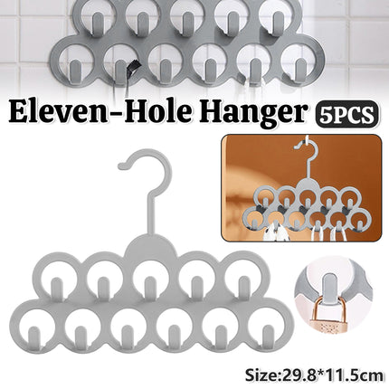 5PCS Non-slip Flocked 11-Hole Hanger for Towels Scarves Ties Drying Storage Rack