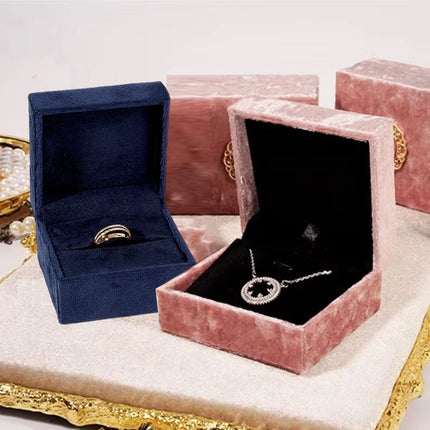 5PCS Pink Vintage Jewelry Velvet Ring Necklance Box Gift Wedding Box