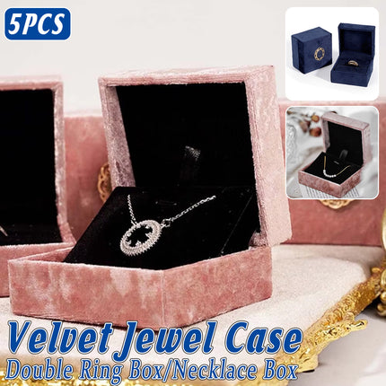 5PCS Pink Vintage Jewelry Velvet Ring Necklance Box Gift Wedding Box