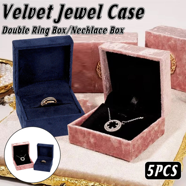 5PCS Pink Vintage Jewelry Velvet Ring Necklance Box Gift Wedding Box