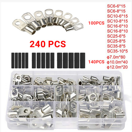 Copper Battery Cable Lug Ring Terminal Assortment Kit with Storage Box