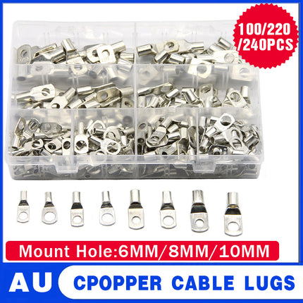 Copper Battery Cable Lug Ring Terminal Assortment Kit with Storage Box