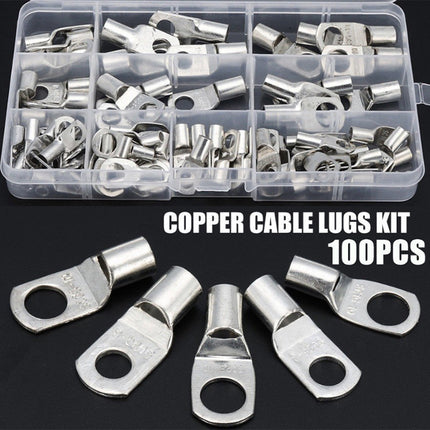 Copper Battery Cable Lug Ring Terminal Assortment Kit with Storage Box