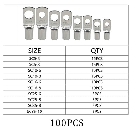 Copper Battery Cable Lug Ring Terminal Assortment Kit with Storage Box
