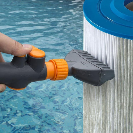 Pool Filter Cartridge Cleaning Brush Handheld Flushing Brush with Hose Connector