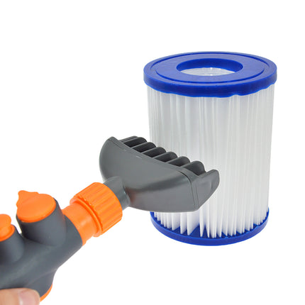 Pool Filter Cartridge Cleaning Brush Handheld Flushing Brush with Hose Connector