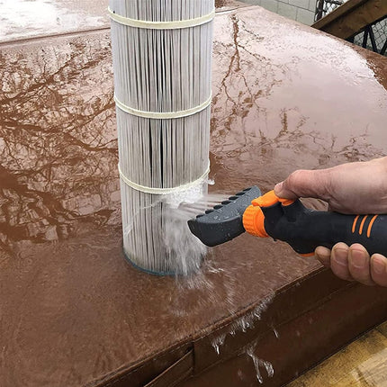 Pool Filter Cartridge Cleaning Brush Handheld Flushing Brush with Hose Connector