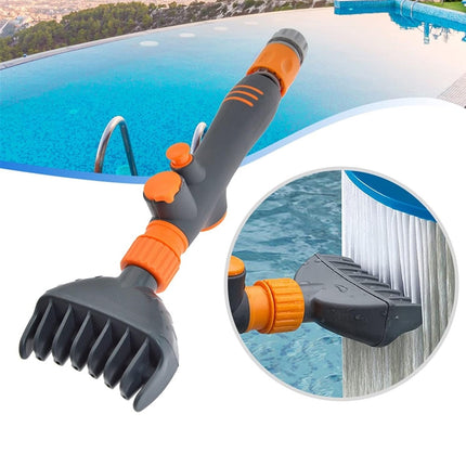 Pool Filter Cartridge Cleaning Brush Handheld Flushing Brush with Hose Connector