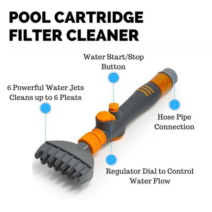 Pool Filter Cartridge Cleaning Brush Handheld Flushing Brush with Hose Connector