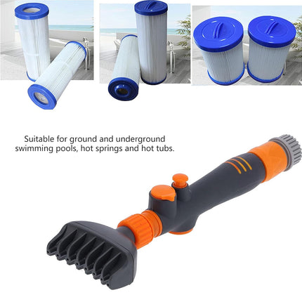 Pool Filter Cartridge Cleaning Brush Handheld Flushing Brush with Hose Connector