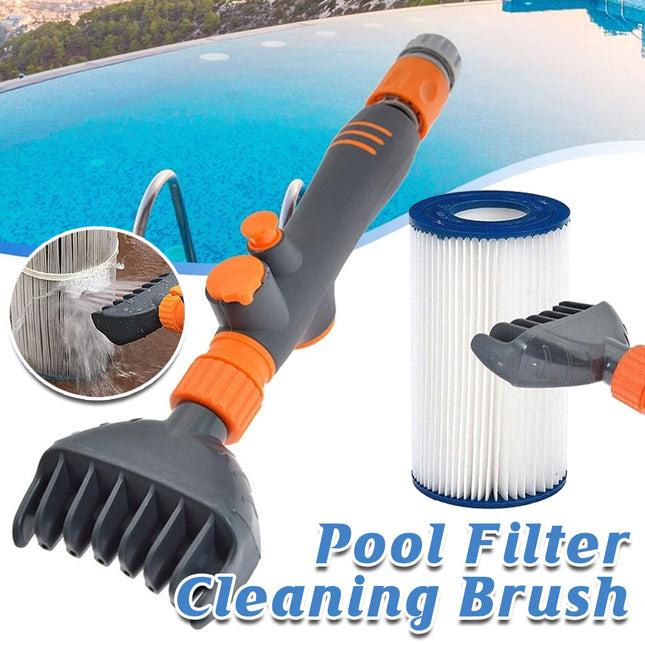 Pool Filter Cartridge Cleaning Brush Handheld Flushing Brush with Hose Connector