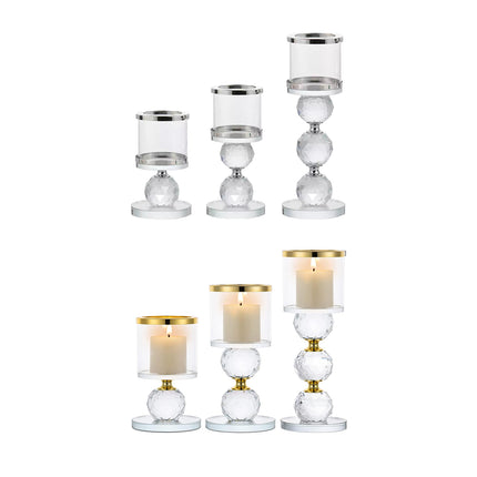 3pcs Tall Glass Candlestick Ornaments Crystal Sphere Metal Accent Candle Cups