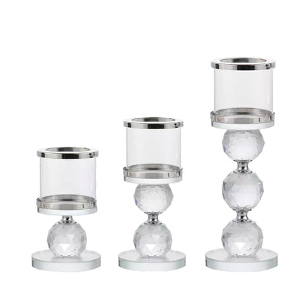 3pcs Tall Glass Candlestick Ornaments Crystal Sphere Metal Accent Candle Cups