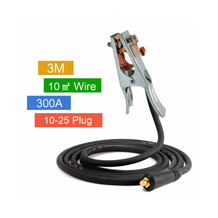 300A Welding Ground Earth Clamp Clip 3M Cable 10-25 Plug For MIG TIG ARC Welder