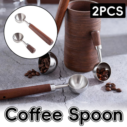 2PCS Stainless Steel Walnut Coffee Spoon Food Grade for Home Café Durable