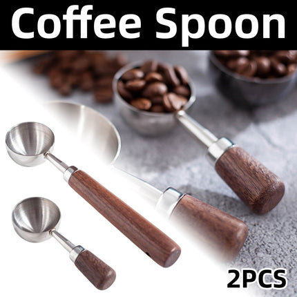 2PCS Stainless Steel Walnut Coffee Spoon Food Grade for Home Café Durable