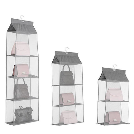 Grey Bag Storage Holder Wardrobe Closet Hanging Handbag Organizer 2/3/4 Pockets Shelf - Aimall