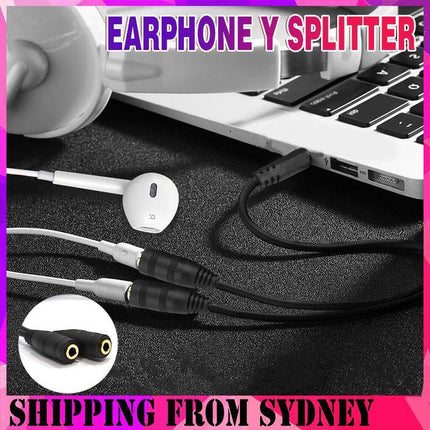 2 AUX Earphone Y Splitter 3.5mm Audio Cable Headphone Headset Auxiliary Adapter - Aimall