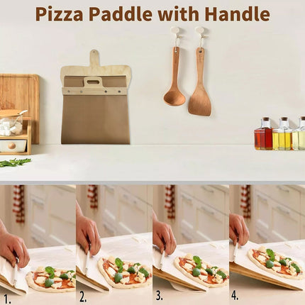 Wooden Pizza Sliding Tray With Handle Household Baking Chopping Board Spatula