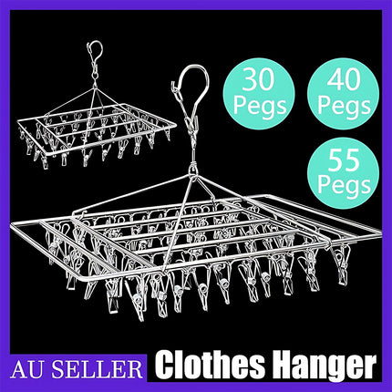 30/40/55 Pegs Stainless Steel Laundry Sock Underwear Clothes Dryer Rack Hanger